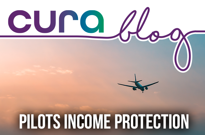 An image of a plane flying with the words Pilots Income Protection